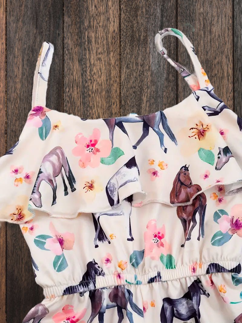 Lil' Cowpoke Horse & Blossom Ruffle Jumpsuit – Western Kids Style image 1