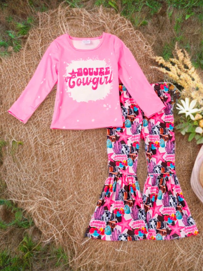 Boujee Cowgirl Chic: Pink Top & Flared Pants Set image 0