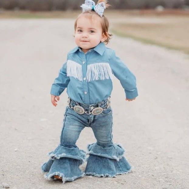 Ruffle & Ride Denim Bell Jeans: For Every Little Cowgirl! image 0