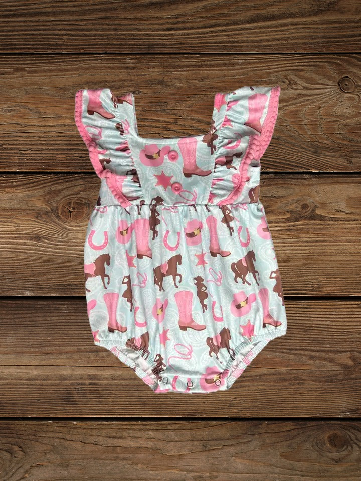 Pony Playtime" Teal Cowgirl Romper image 2