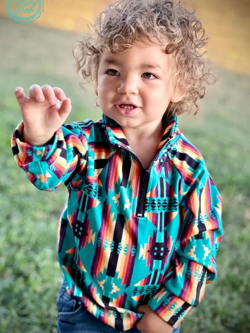 Lil' Wrangler Wonder: Mini Rugged Ranch Pullover - Trailblazing Teal Delight! image 3