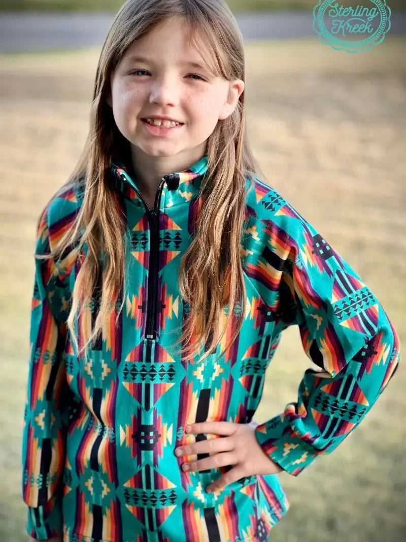 Lil' Wrangler Wonder: Mini Rugged Ranch Pullover - Trailblazing Teal Delight! image 0