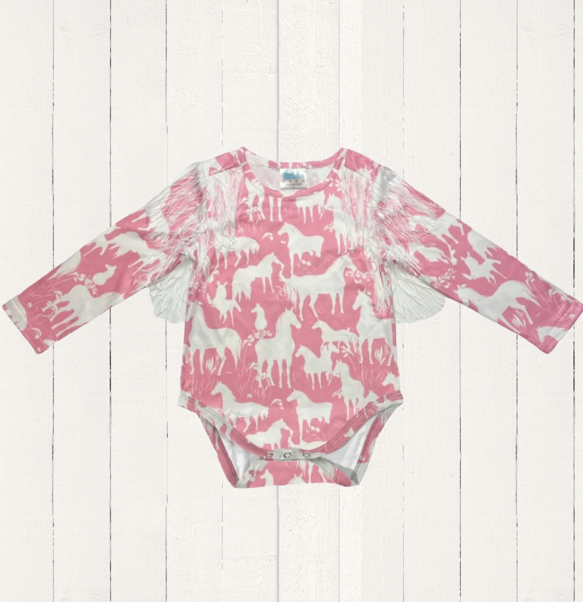 Grazing Horses Long Sleeve Fringe Dress Onesie for Baby Cowgirls image 2