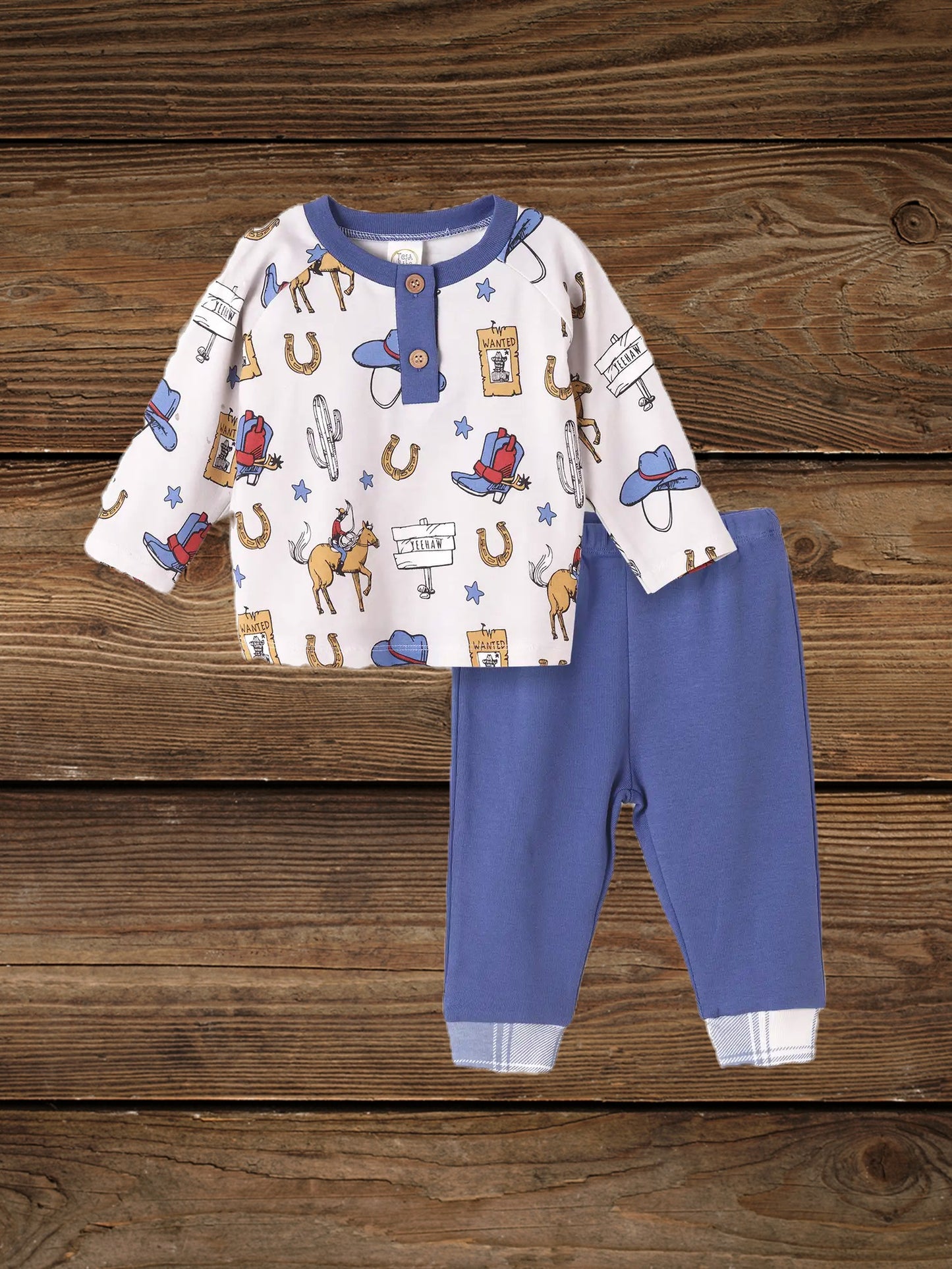 Baby Boy's Giddyup Cowboy Western Bamboo Pajama Set image 1