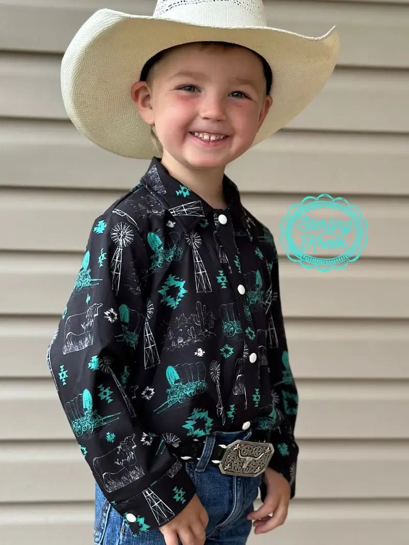 Buckaroo Swagger: Ranchy & Rad Black Boys Long Sleeve Shirt image 1