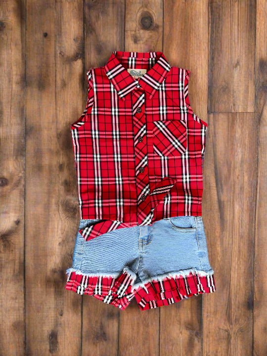 Denim plaid shorts