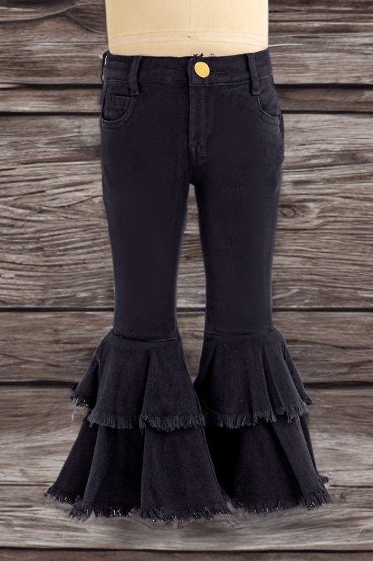 Kids' Black Denim Flare Pants – Western Bell Bottoms with Adjustable Waist image 0