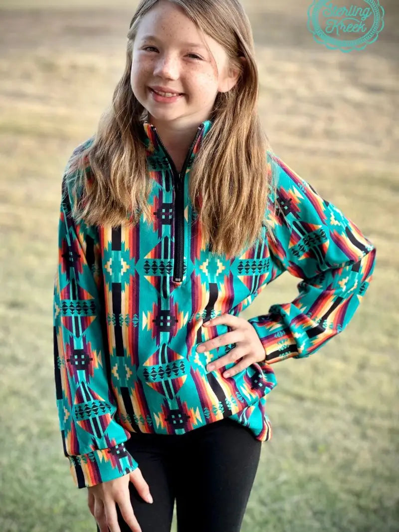Lil' Wrangler Wonder: Mini Rugged Ranch Pullover - Trailblazing Teal Delight! image 2