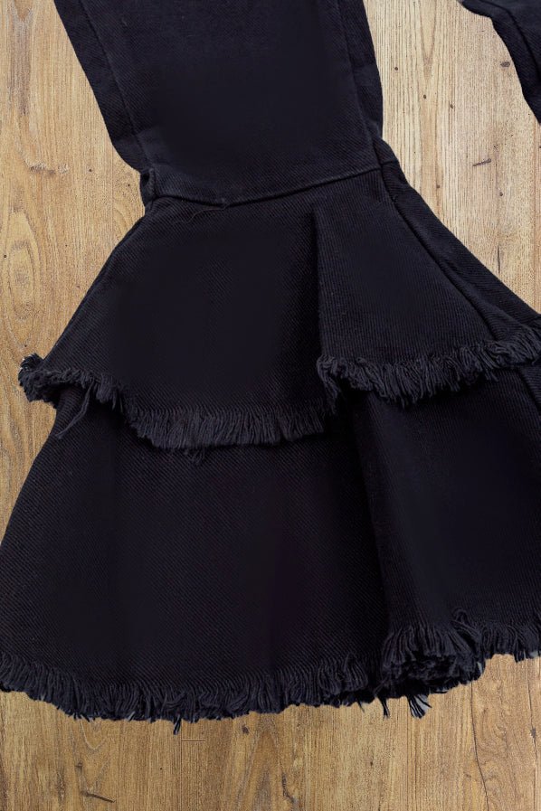 Kids' Black Denim Flare Pants – Western Bell Bottoms with Adjustable Waist image 2