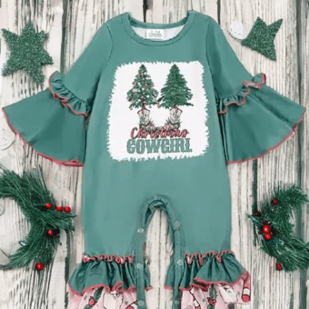 Western Wonderland Baby Romper - Two-Steppin' Christmas Trees in Every Boot! image 0