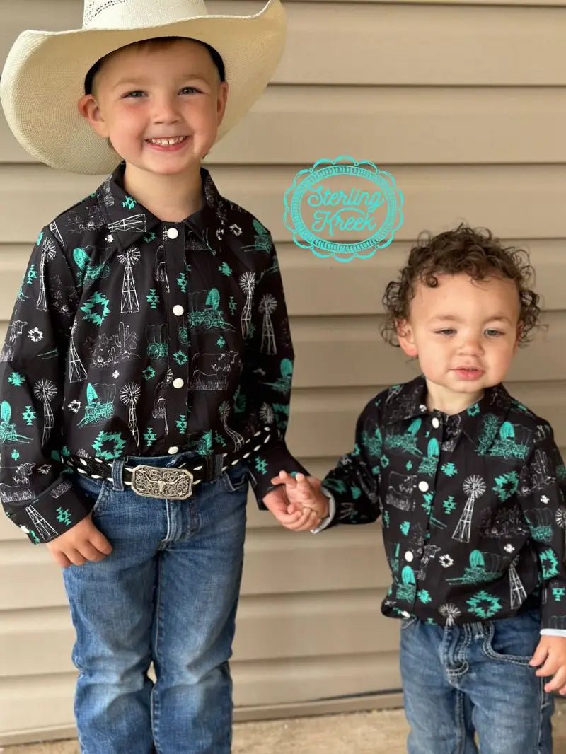 Buckaroo Swagger: Ranchy & Rad Black Boys Long Sleeve Shirt