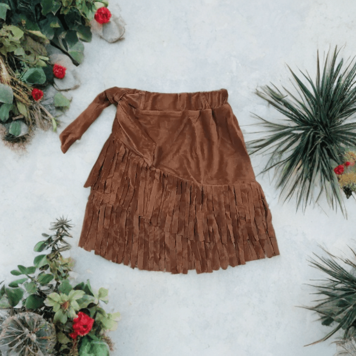"Rustic Charm" Brown Corduroy Fringe Skirt image 0