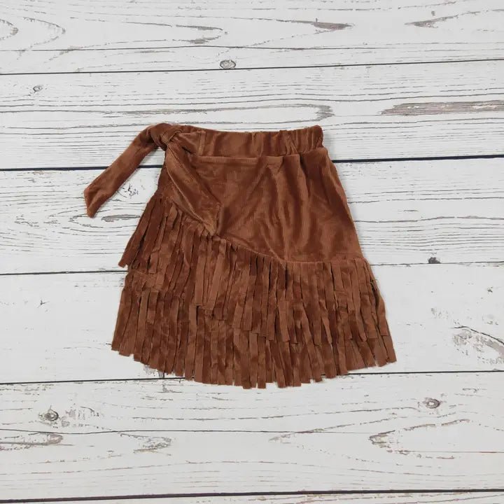 "Rustic Charm" Brown Corduroy Fringe Skirt image 1