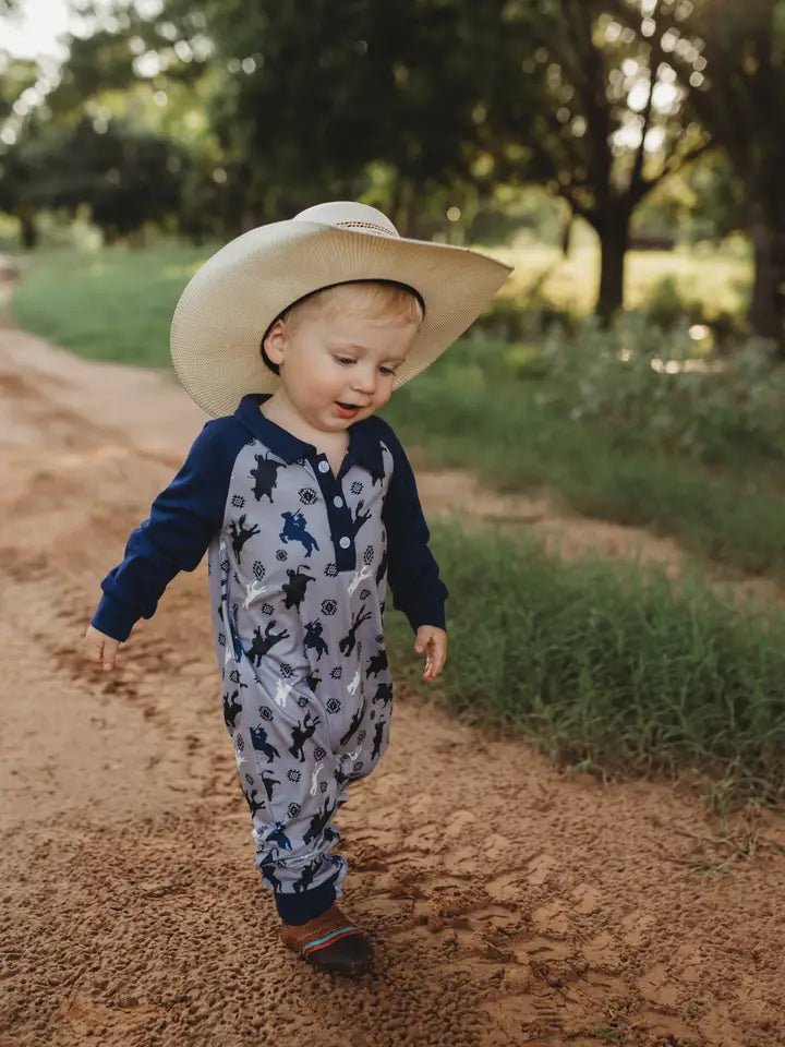 Roughstock Cowboy: Boys Long Sleeve Collared Romper image 0