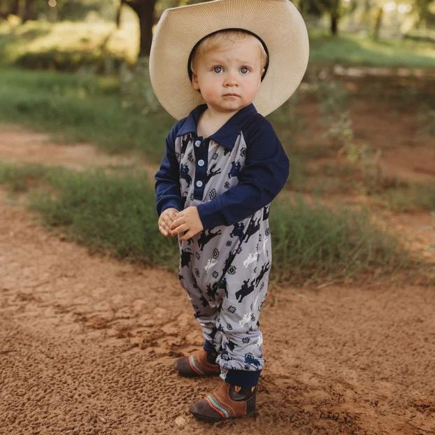 Roughstock Cowboy: Boys Long Sleeve Collared Romper image 1