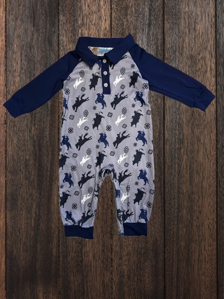 Roughstock Cowboy: Boys Long Sleeve Collared Romper image 2