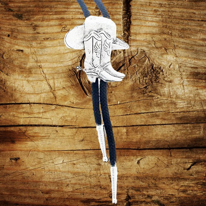 "Cowpoke Classic" Boot Bolo Tie – Black Cord with Silver Tips image 0