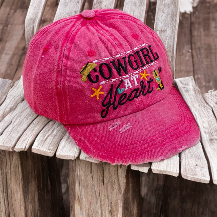 Cowgirl at Heart" Fuchsia Distressed Kids Cap image 0