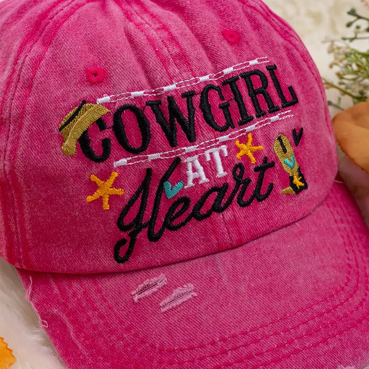 Cowgirl at Heart" Fuchsia Distressed Kids Cap image 1