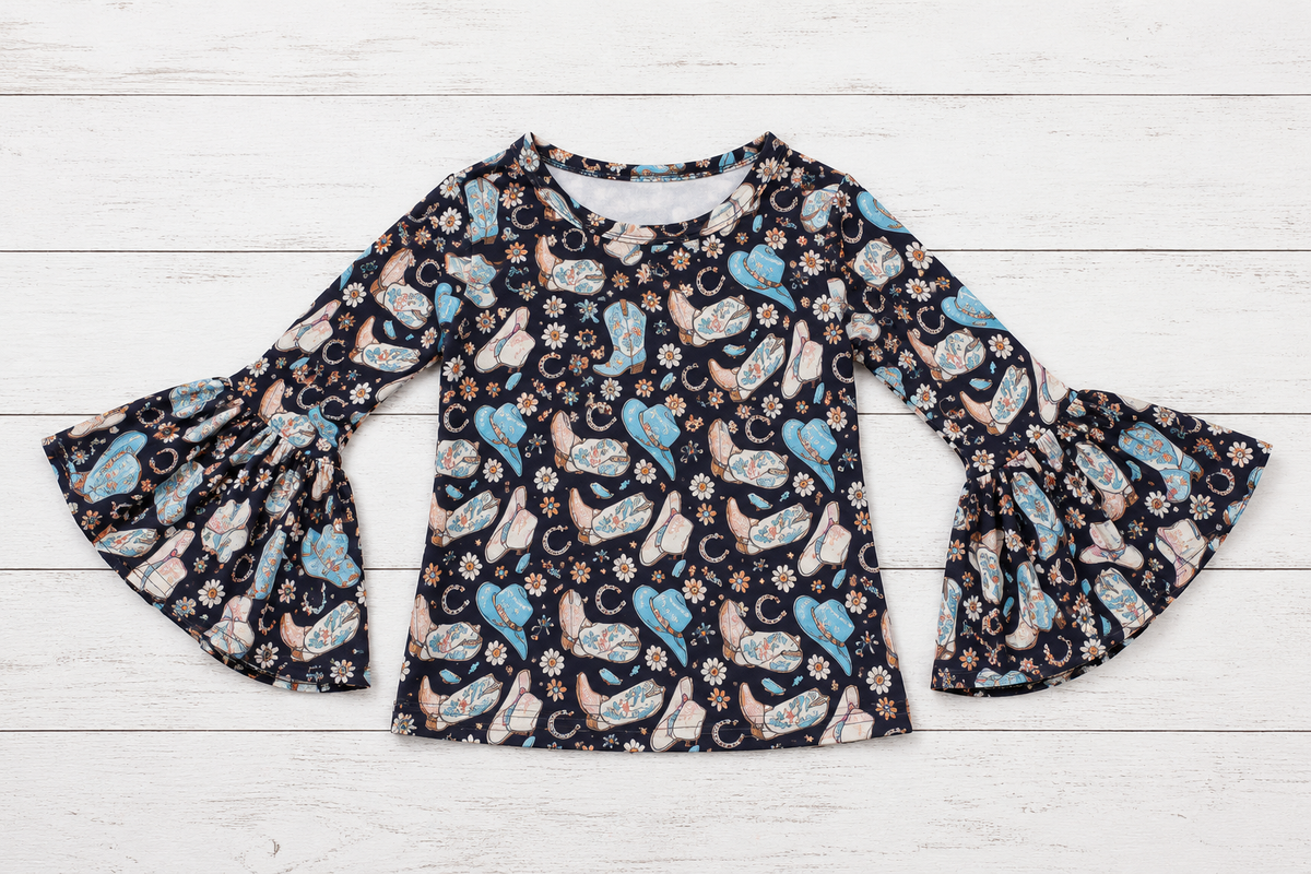Bluebonnet Boots Bell Sleeve Onesie and Shirt