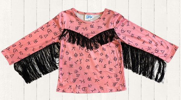 Pink Branding Iron Long Sleeve Fringe Shirt