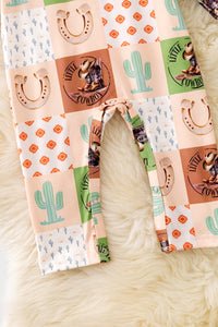 Baby romper with snaps with multi-printed cowboy theme