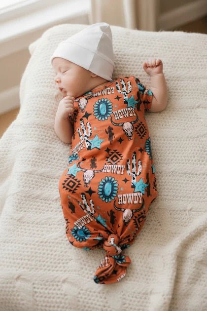 Newborn Western Howdy Knotted Gown | Baby Boy Western Clothes