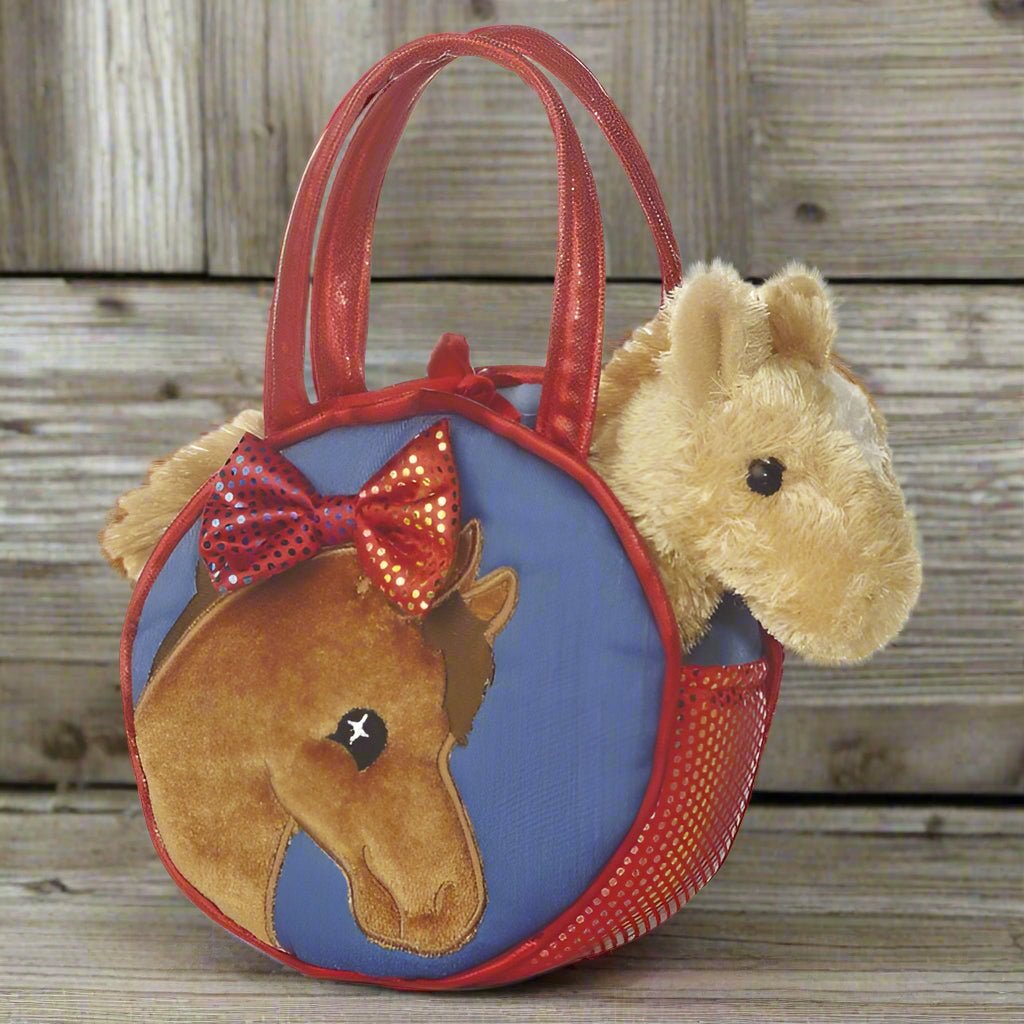 Plush horse in bow purse
