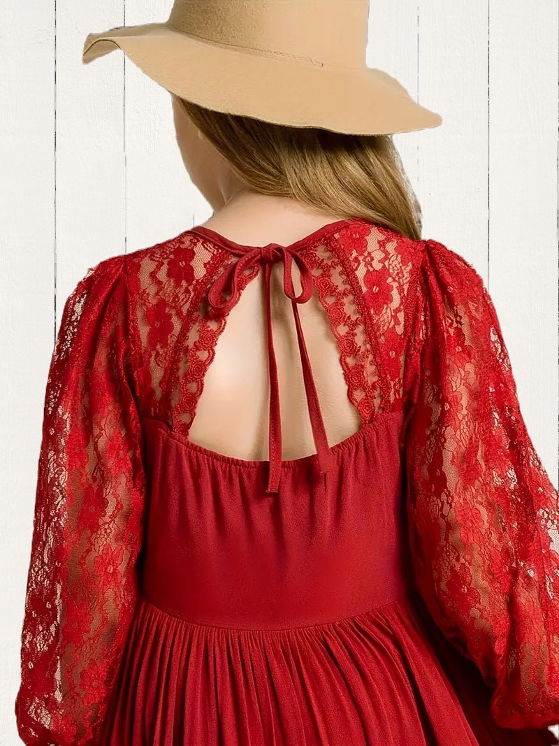 Red Canyon Lace Long-Sleeve Tiered Dress image 1