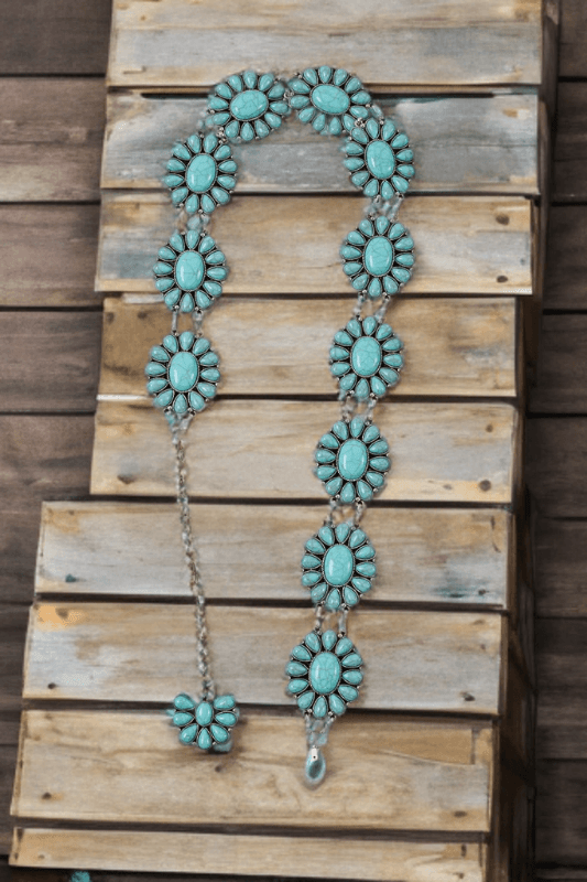 Western Aqua Concho Belt for Girls (37" Long)