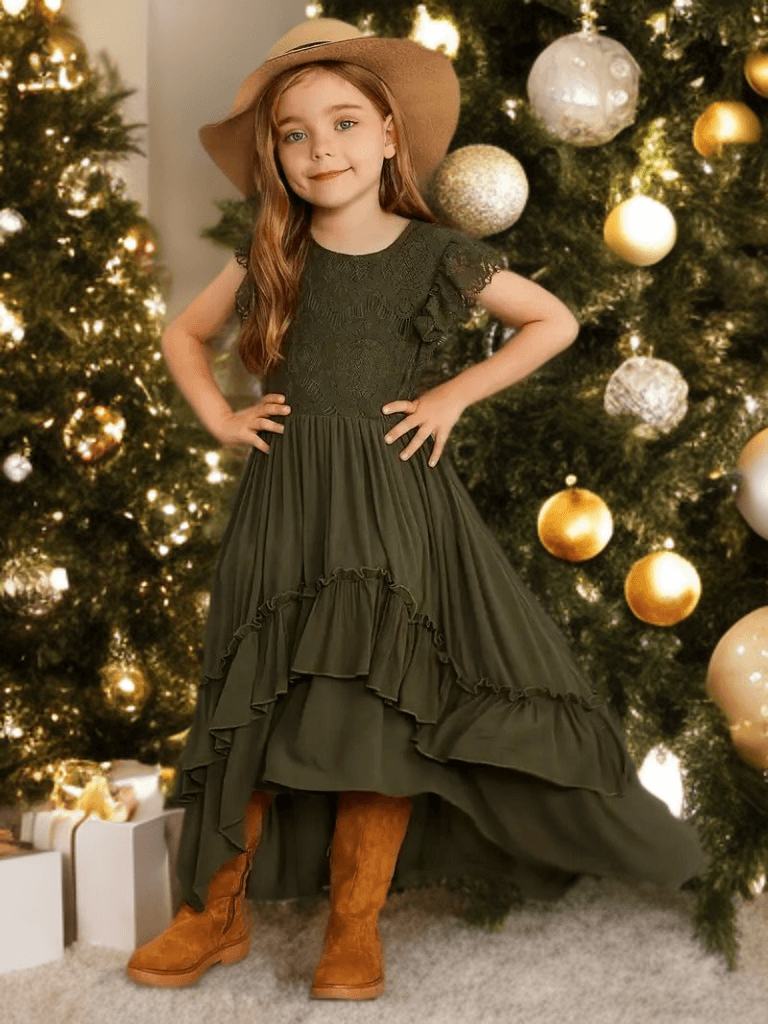 Lace & Lassos: Ruffle Trim High-Low Tail Dress for Little Cowgirls!