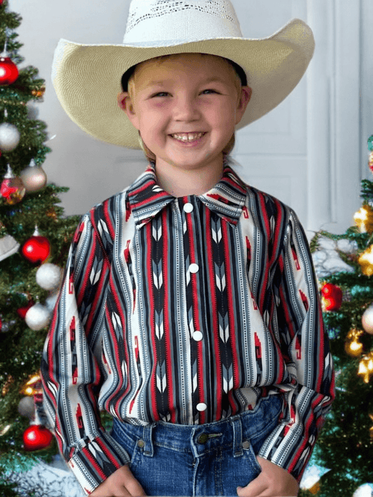 Western Roots Kids Long Sleeve Shirt - Aztec Elegance with Snap Fasteners