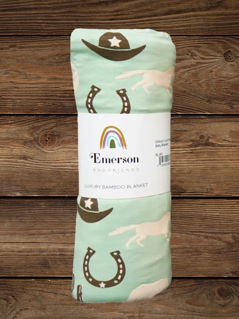 Packaged giddyup western bamboo baby blanket