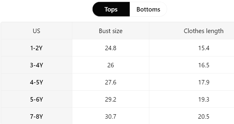 Size chart for boys’ Rodeo Star shirt