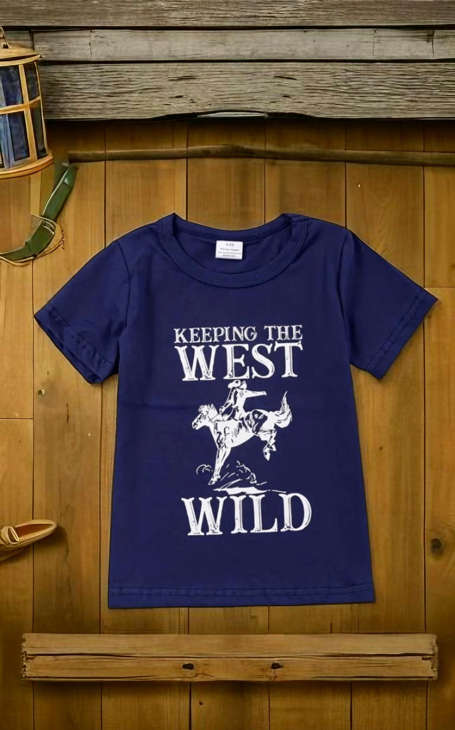 Navy Bucking Bronco graphic western tee for kids, ideal for little cowboys and cowgirls.