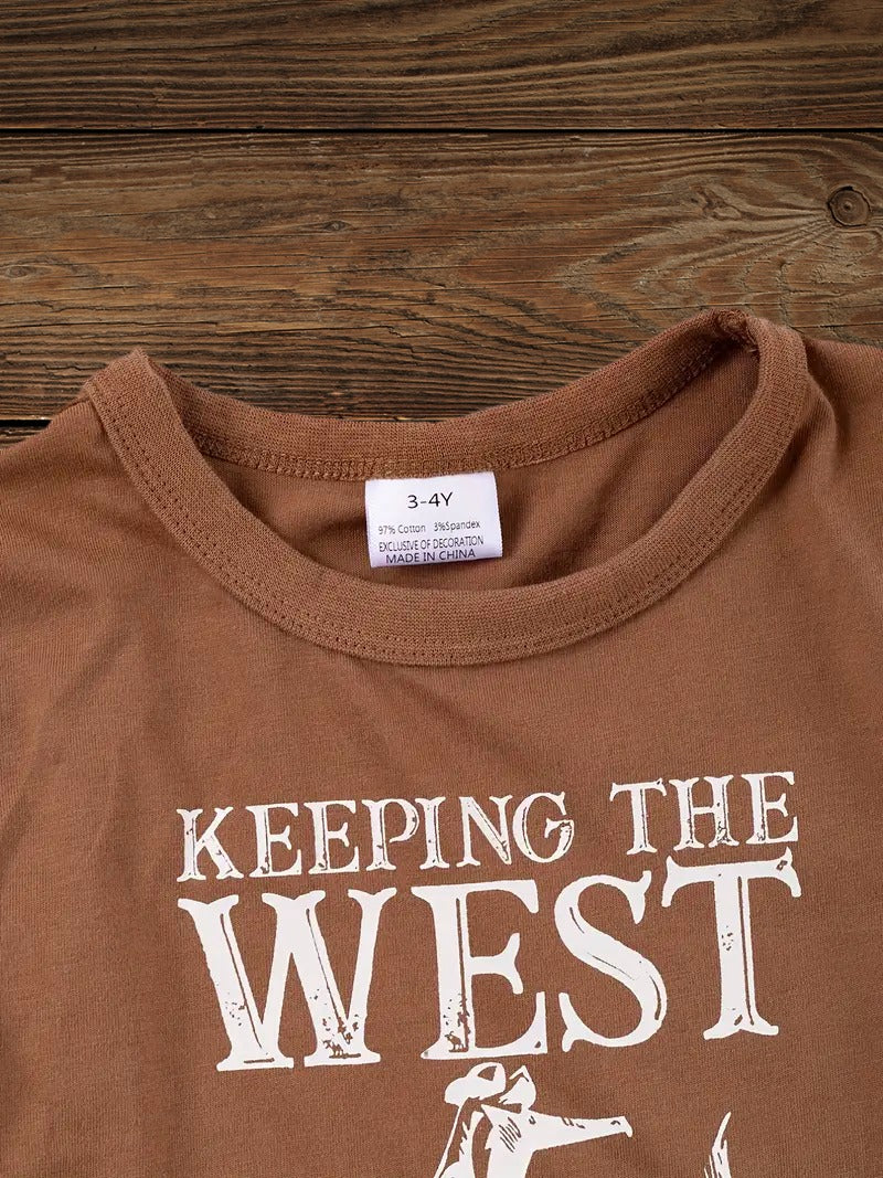 Close-up of Bucking Bronco Tees for Sale, showcasing detailed western graphic for kids.