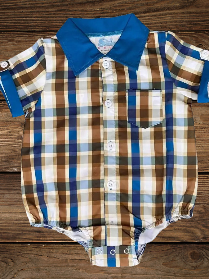 Little Wrangler" Blue Plaid Snap-Up Onesie & Shirt image 3