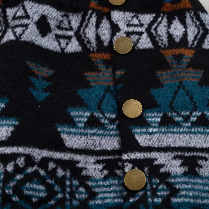 Trailblazer Chic: Teal & Black Aztec Fringe Skirt image 2