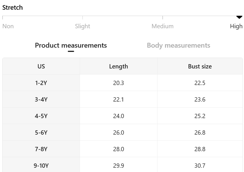 Size chart for girls pink cowgirl dress with measurements for toddlers and kids, Western dress sizing guide.