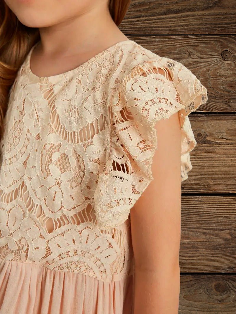 Close-up of lace bodice on cream cowgirl dress