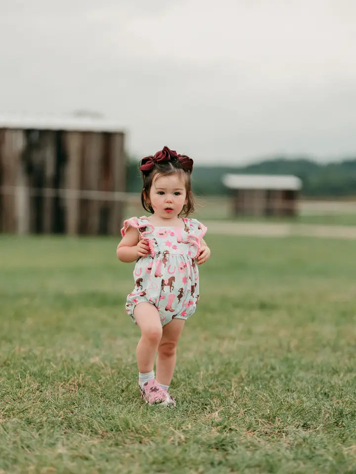 Pony Playtime" Teal Cowgirl Romper image 0