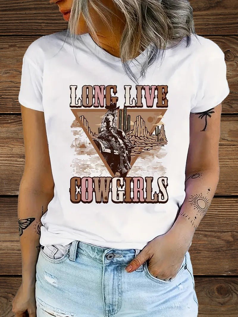 Front view of “Long Live Cowgirls” mommy western tee