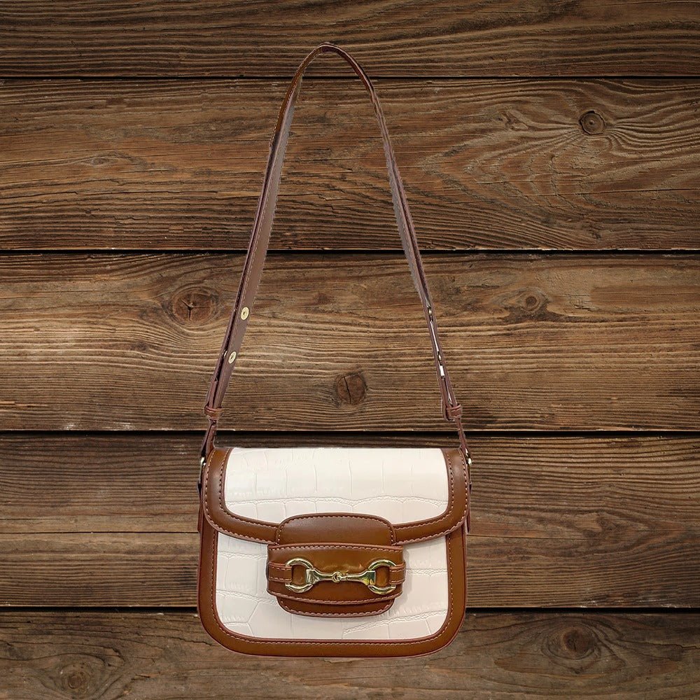Front view of vegan leather snaffle bit purse