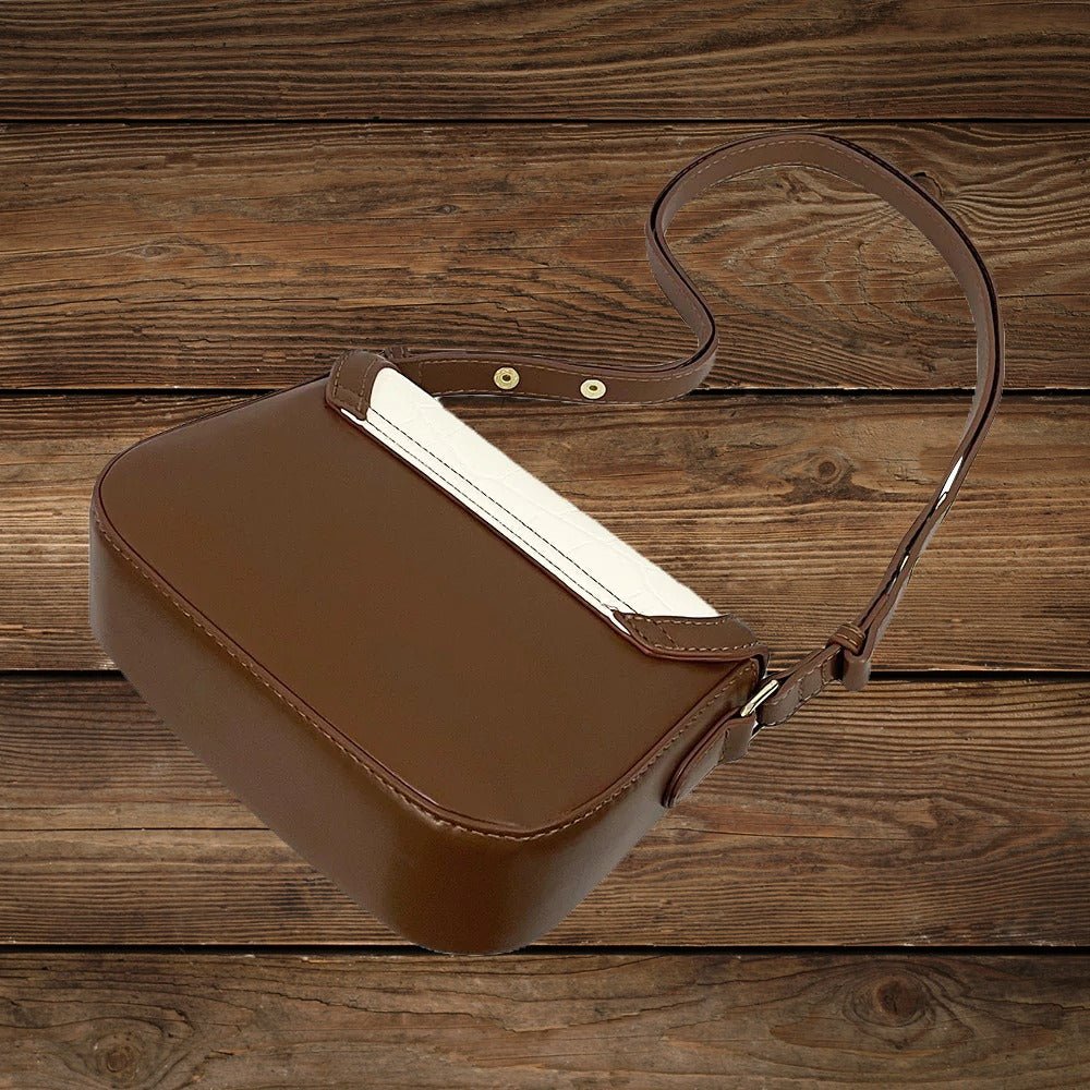 Back view of equestrian style vegan crossbody bag
