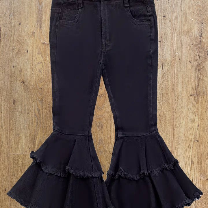 Kids' Black Denim Flare Pants – Western Bell Bottoms with Adjustable Waist image 3