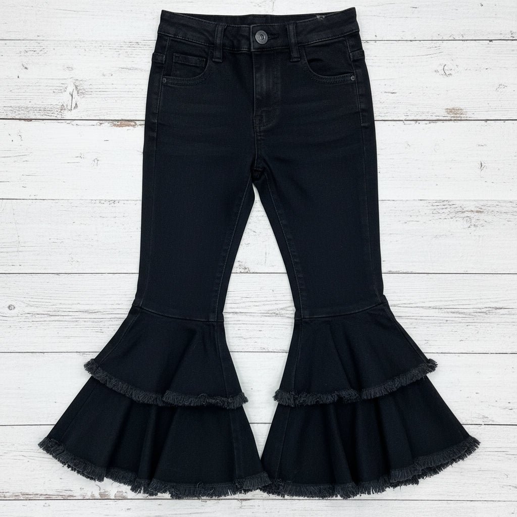 Kids' Black Denim Flare Pants – Western Bell Bottoms with Adjustable Waist image 3