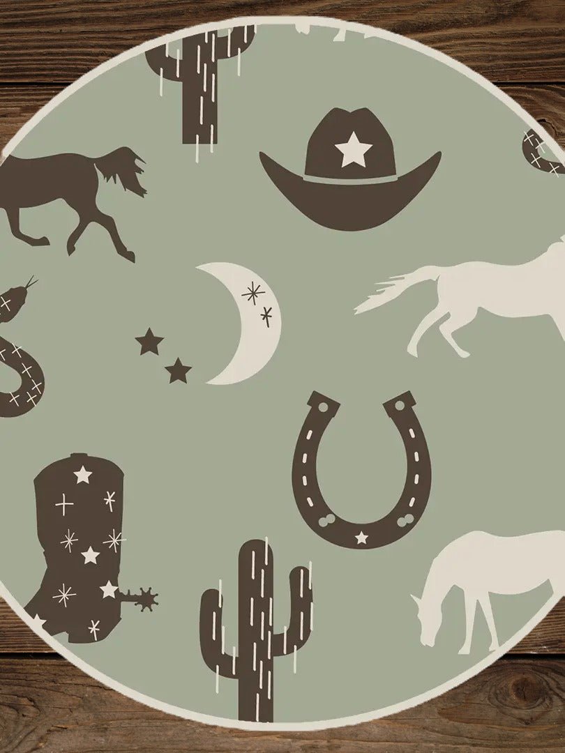 Close-up of cowboy print western baby blanket