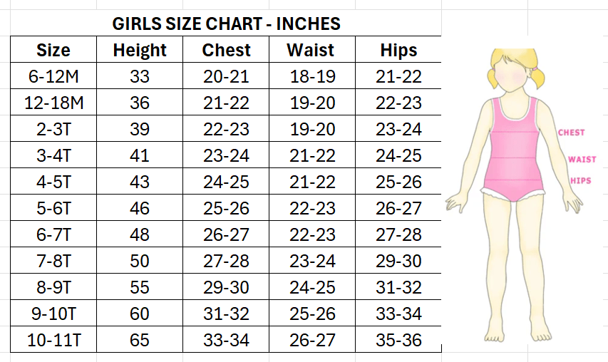Size guide for girls’ fringe swimsuit