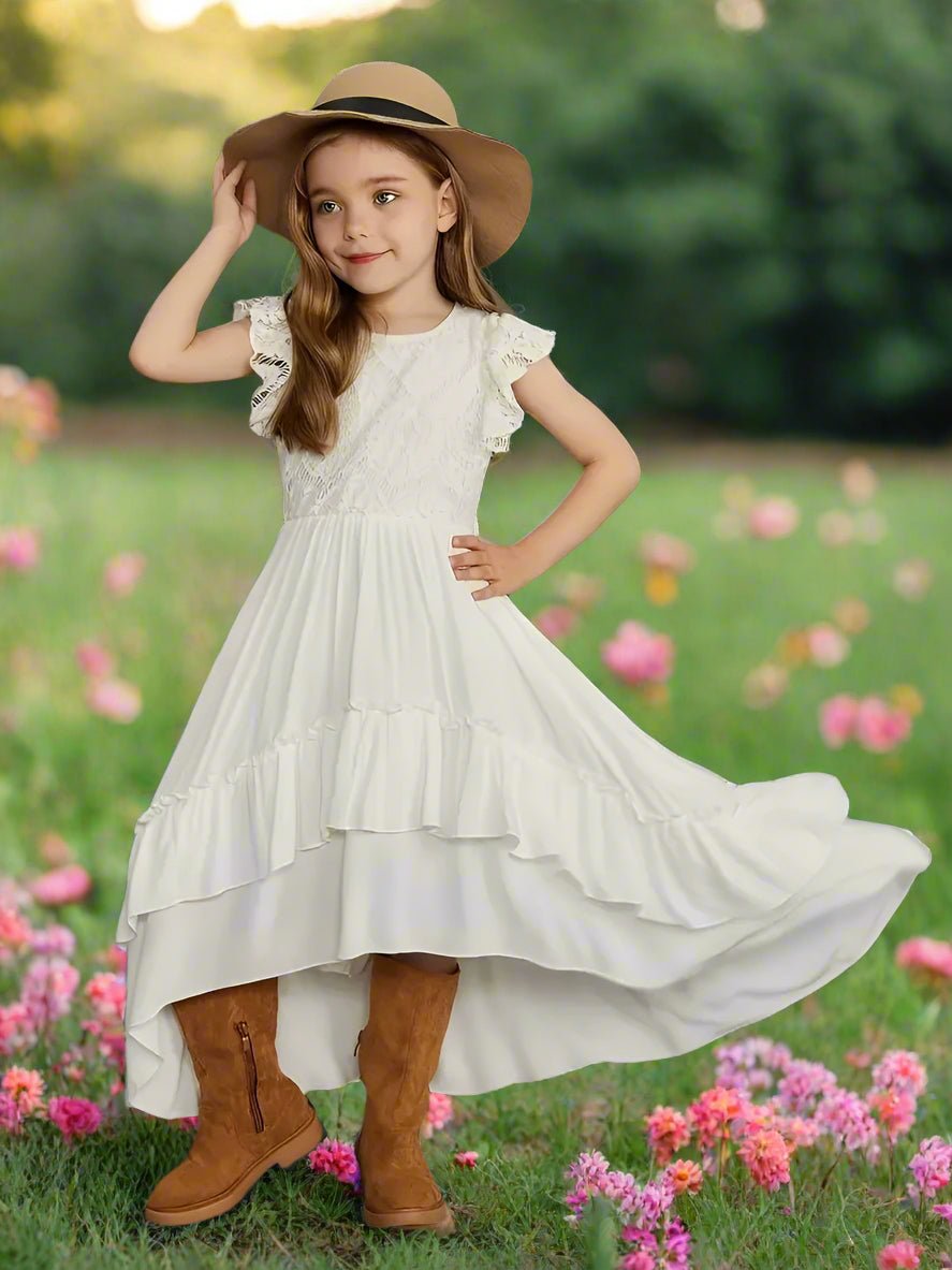 White high-low cowgirl dress for girls