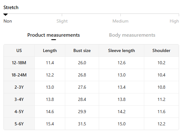 Size chart for Glitter & Glamour Girls' Sequin Tassel Denim Jacket with length, bust, sleeve, and shoulder measurements.
